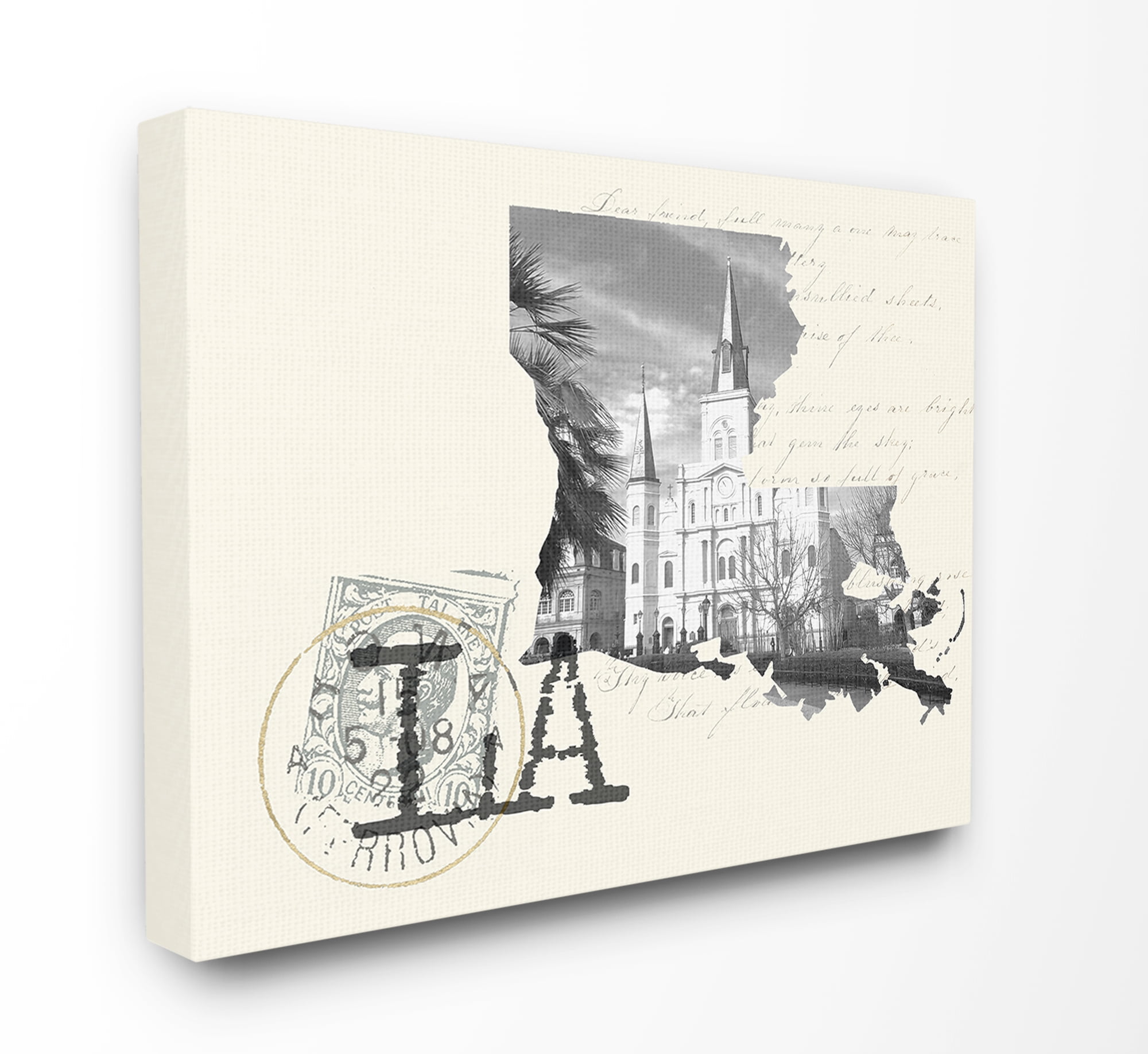 The Stupell Home Decor Louisiana Black and White Photograph on Cream Paper Postcard Canvas Wall Art
