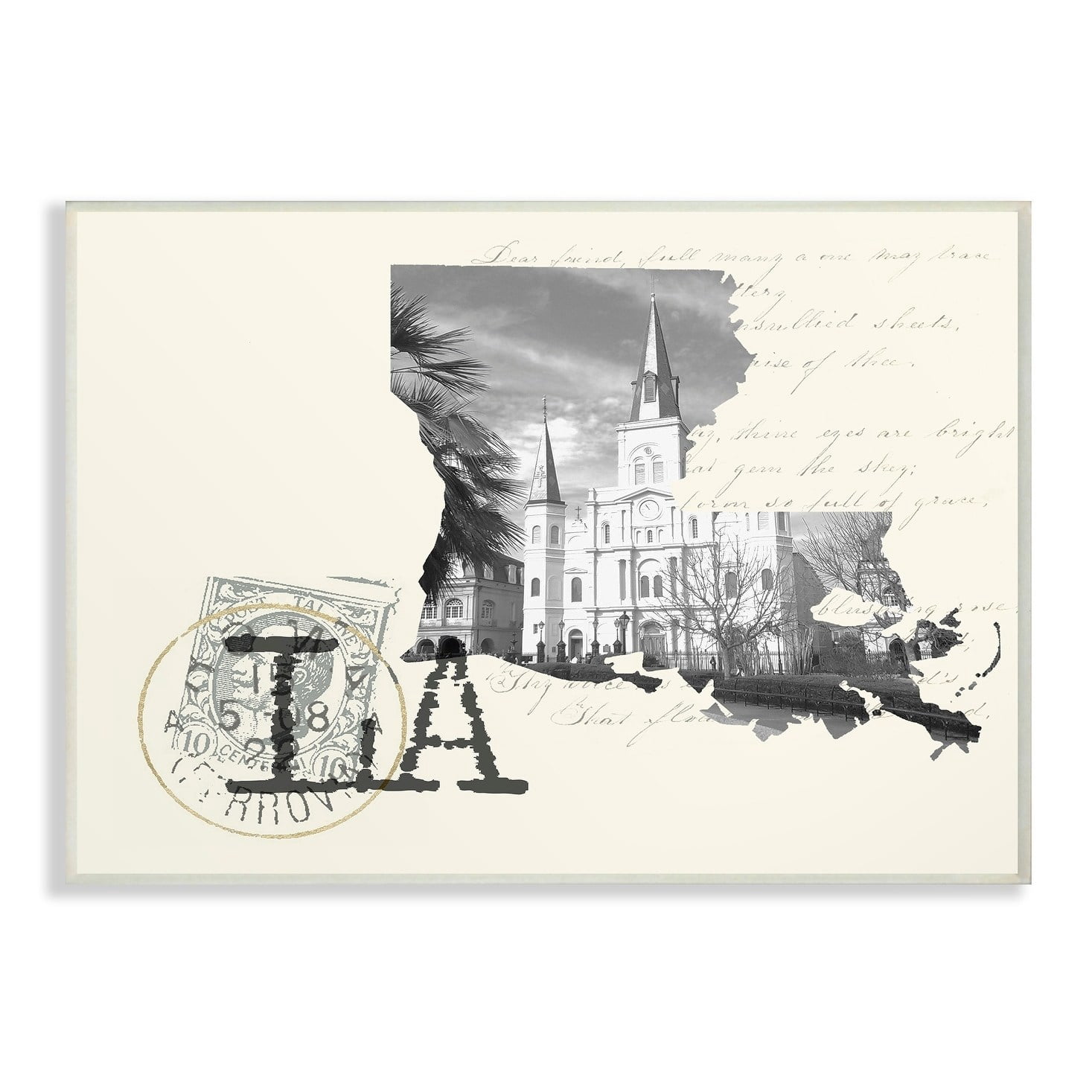 The Stupell Home Decor Louisiana Black and White Photograph on Cream Paper Postcard Wall Plaque Art