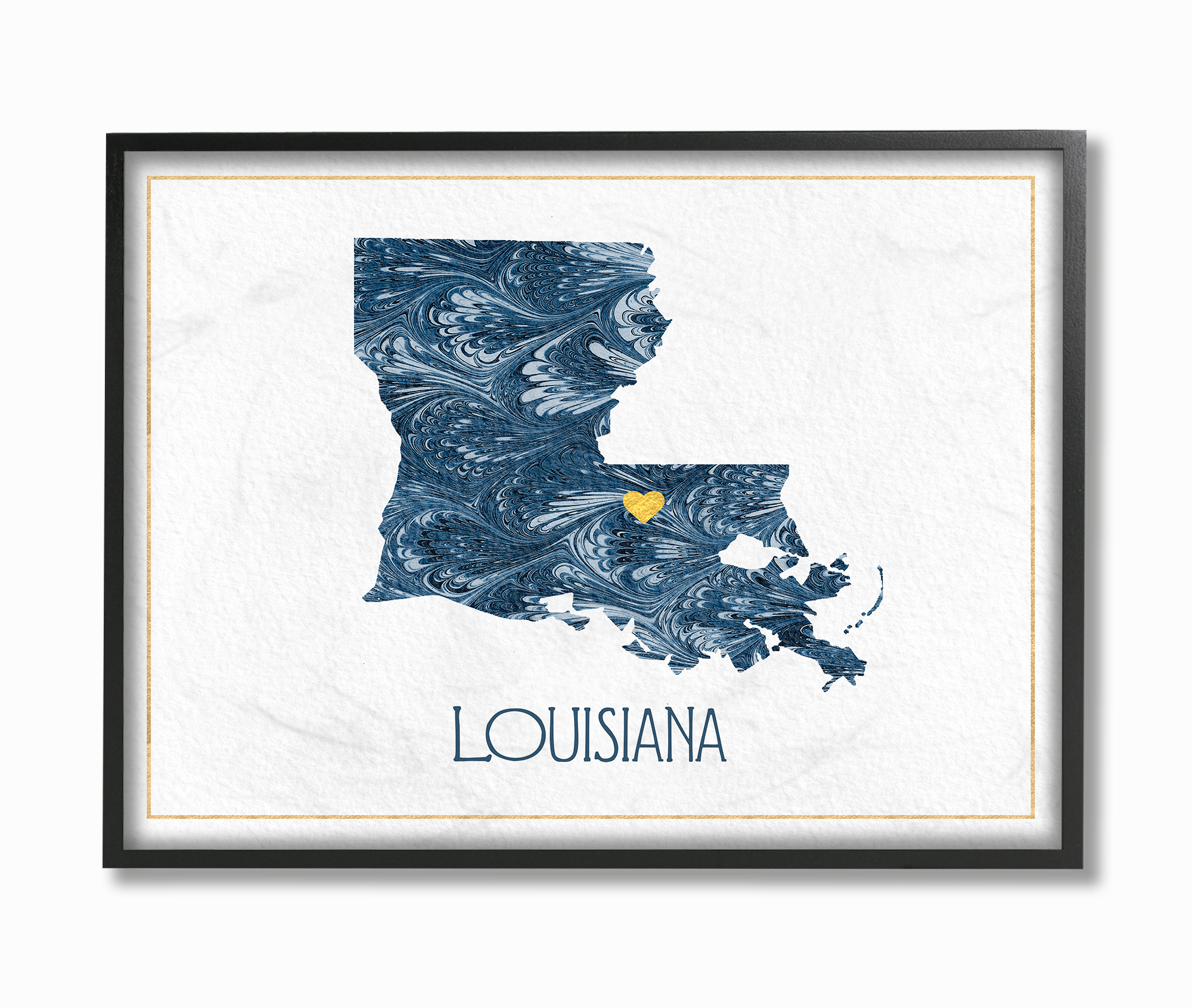 The Stupell Home Decor Louisiana Minimal Blue Marbled Paper Silhouette Framed Texturized Art