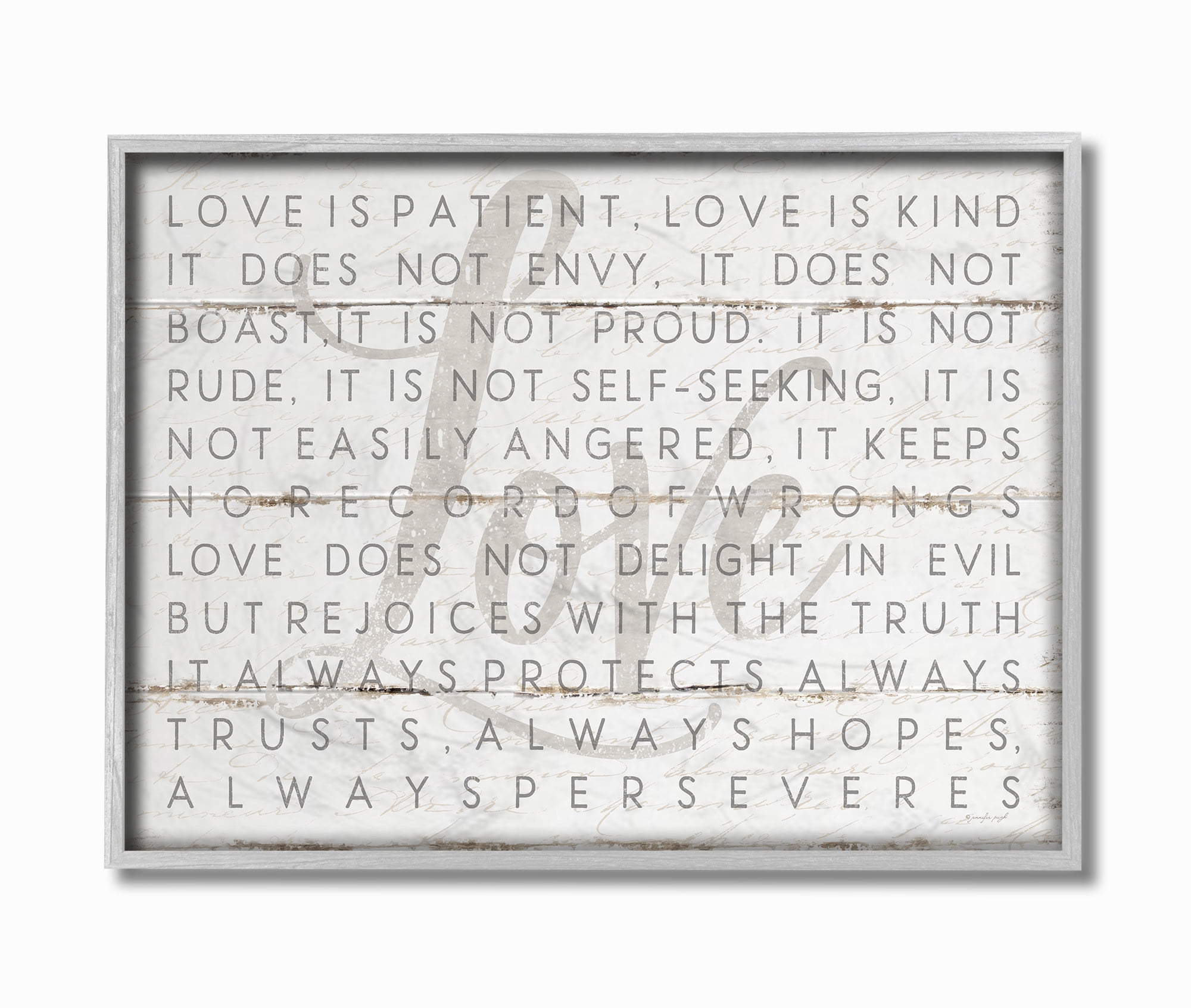 Love Is Patient Gray and White Planked Look Framed Wall Art