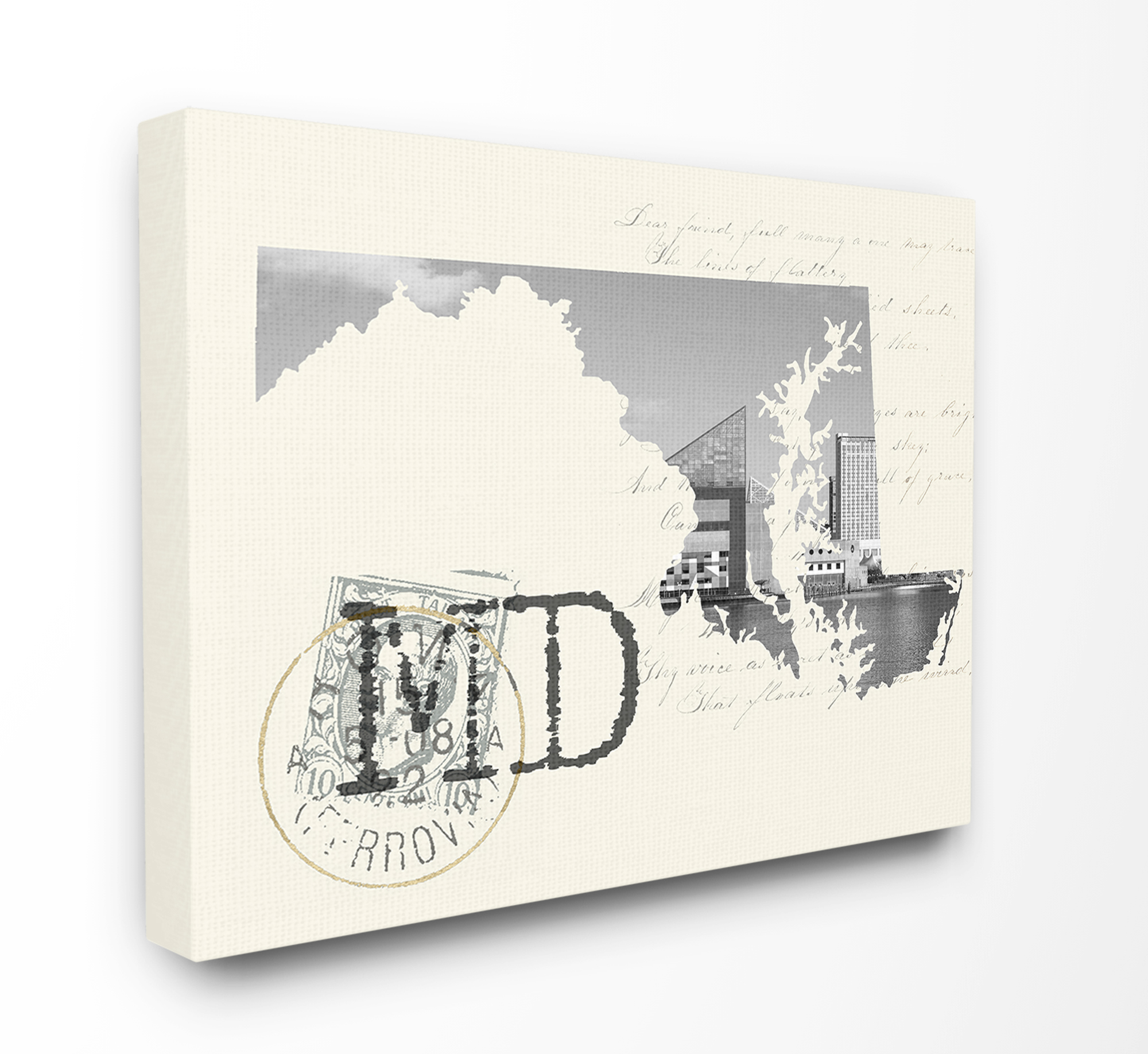 The Stupell Home Decor Maryland Black and White Photograph on Cream Paper Postcard Canvas Wall Art