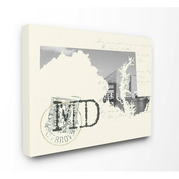 The Stupell Home Decor Maryland Black and White Photograph on Cream Paper Postcard Canvas Wall Art