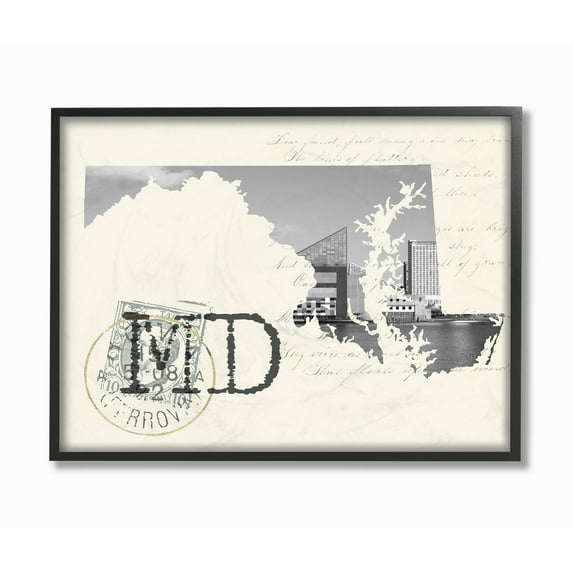 The Stupell Home Decor Maryland Black and White Photograph on Cream Paper Postcard Framed Texturized Art