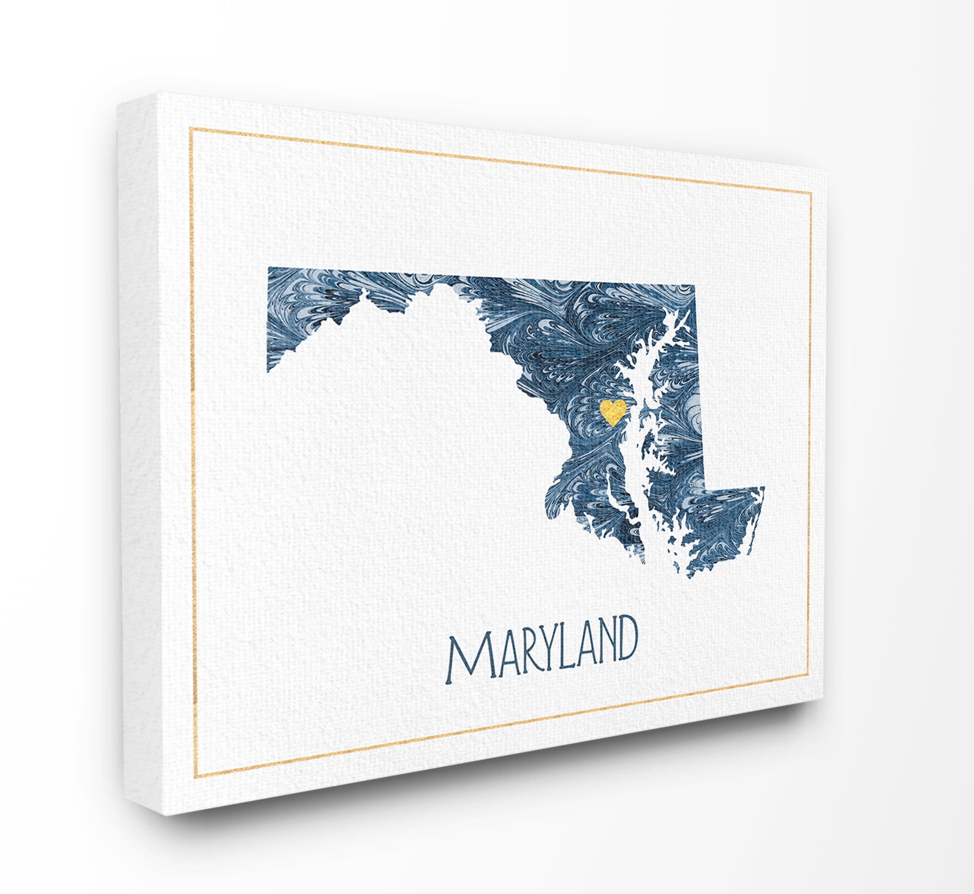 The Stupell Home Decor Maryland Minimal Blue Marbled Paper Silhouette Canvas Wall Art