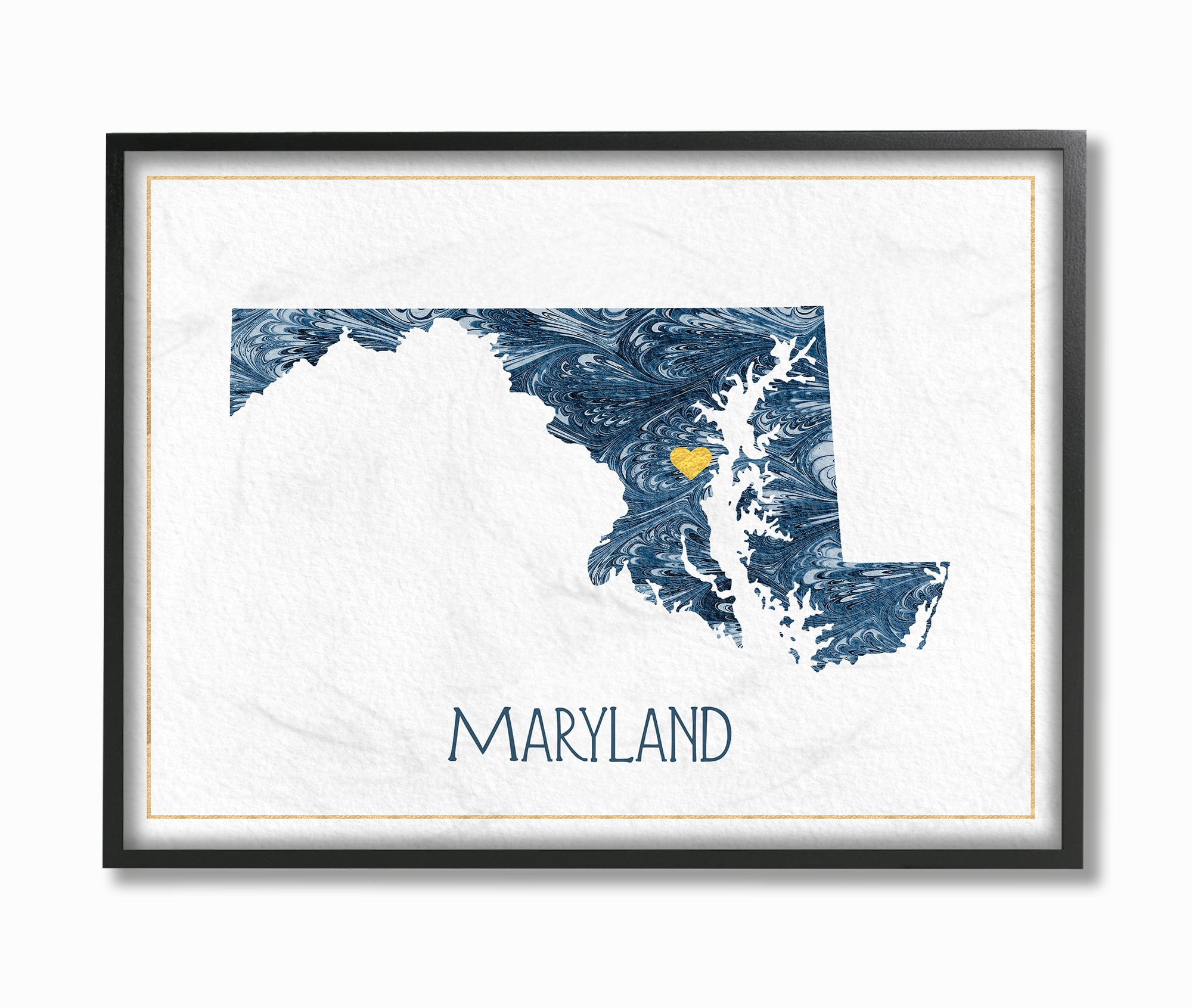 The Stupell Home Decor Maryland Minimal Blue Marbled Paper Silhouette Framed Texturized Art