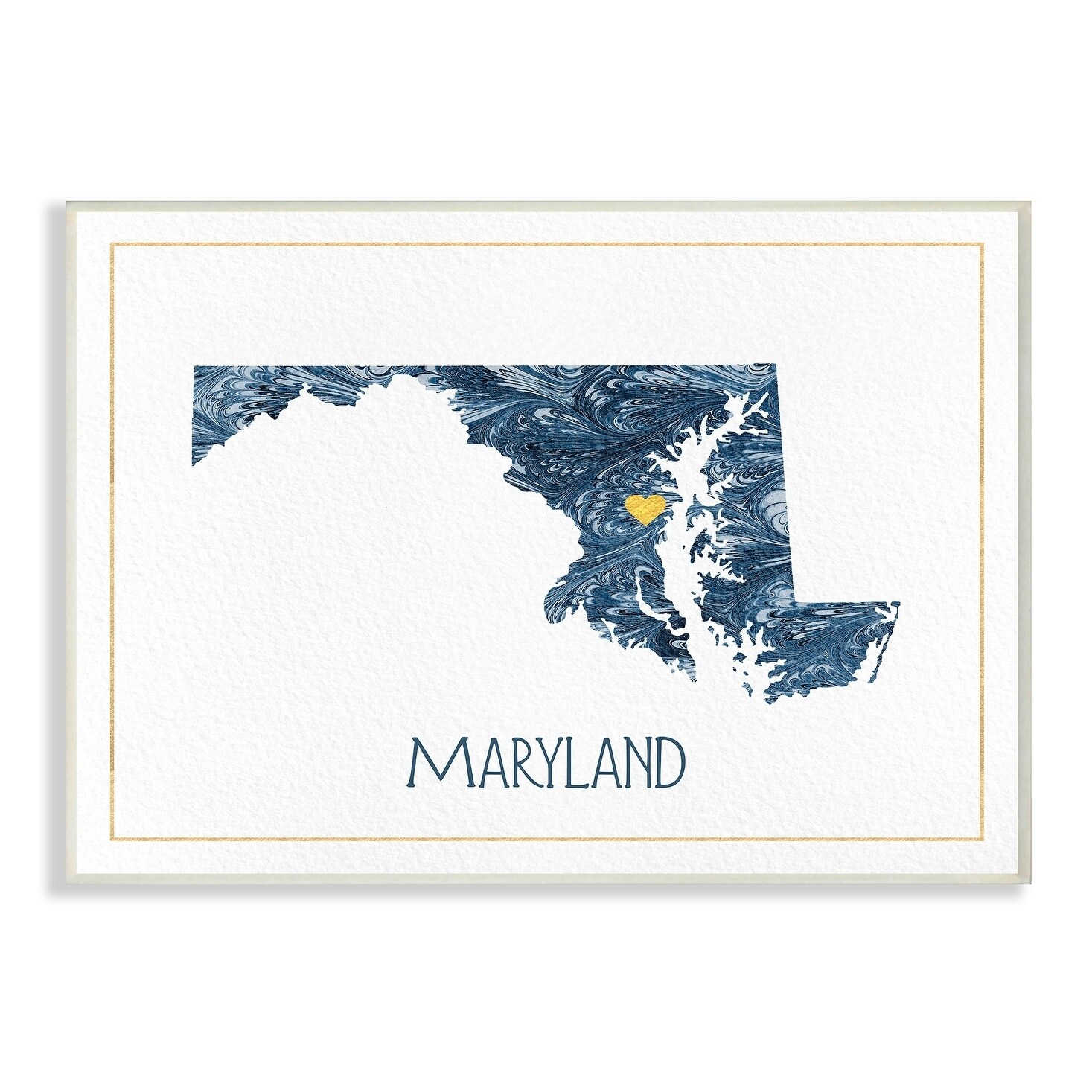 Stupell Maryland Minimal Blue Marbled Paper Silhouette Wall Plaque Art, 10 x 15, Proudly A 10 x 15