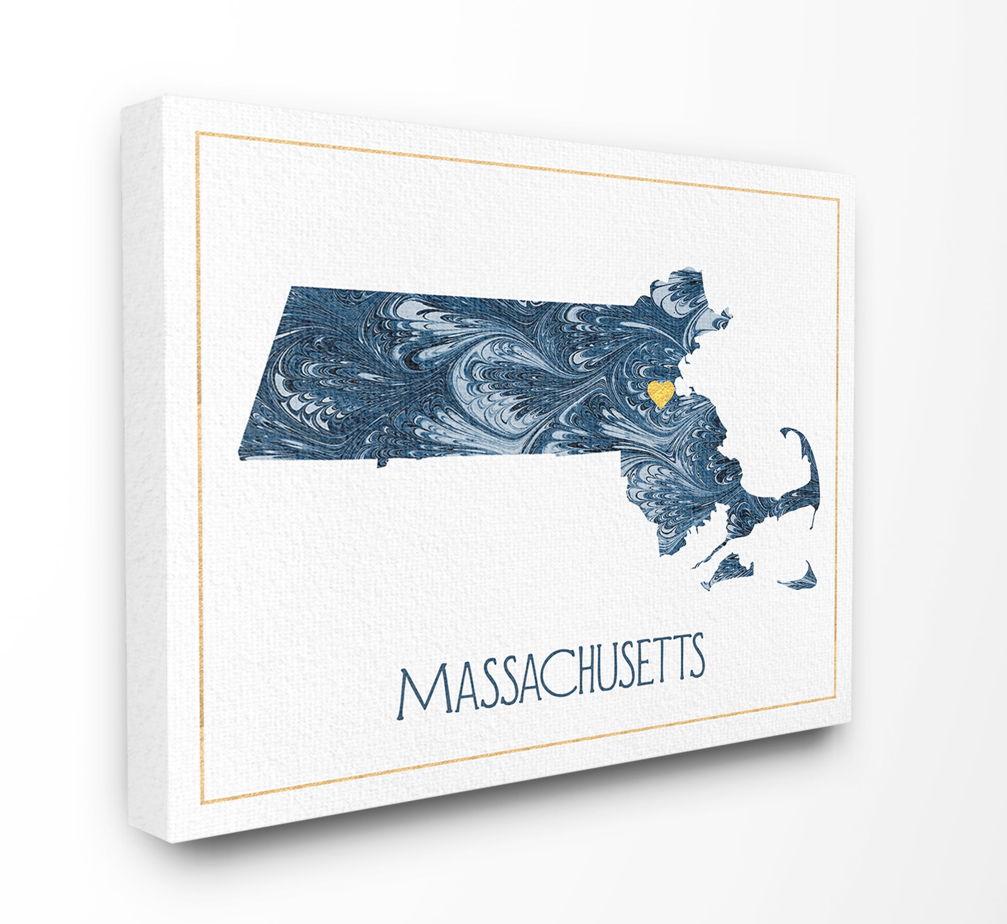 The Stupell Home Decor Massachusetts Minimal Blue Marbled Paper Silhouette Canvas Wall Art