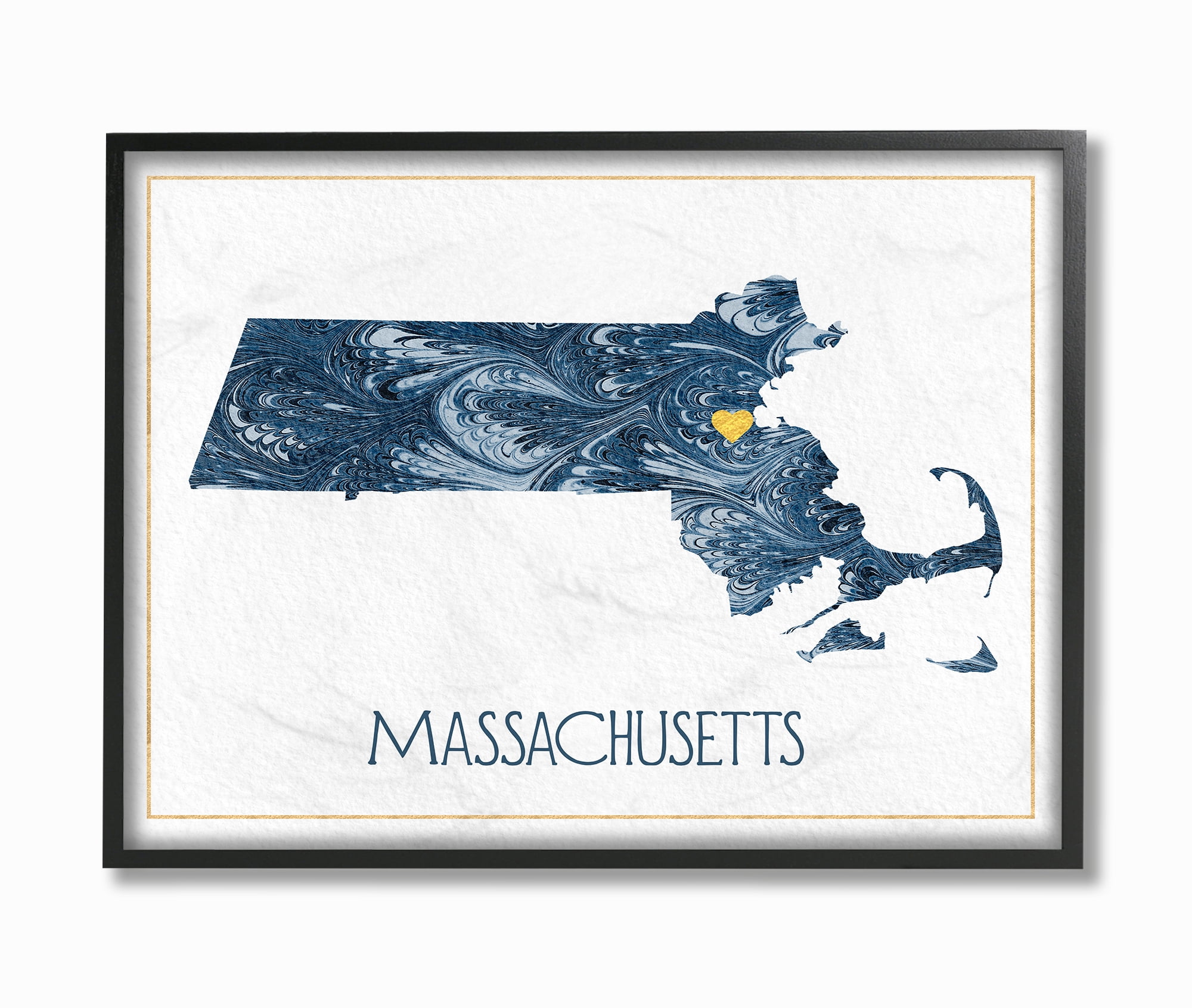 The Stupell Home Decor Massachusetts Minimal Blue Marbled Paper Silhouette Framed Texturized Art