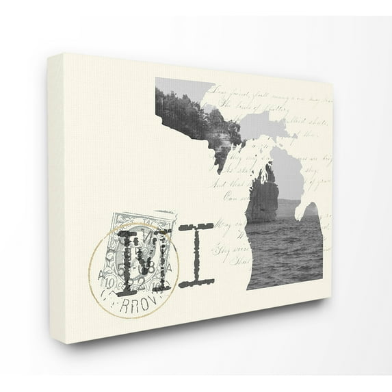The Stupell Home Decor Michigan Black and White Photograph on Cream Paper Postcard Canvas Wall Art