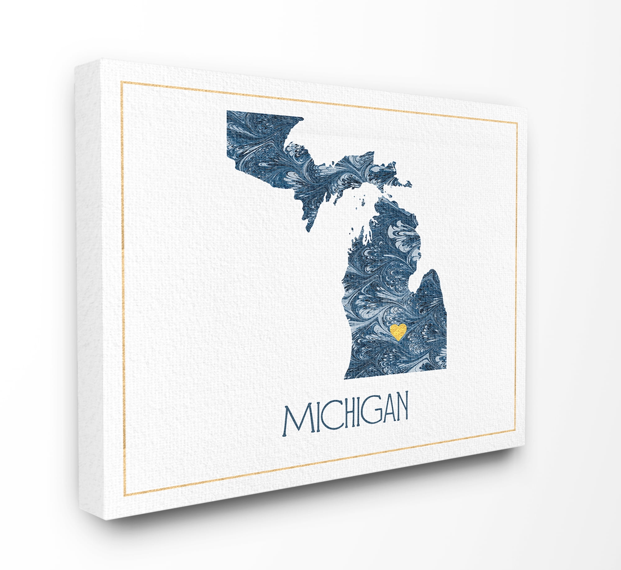The Stupell Home Decor Michigan Minimal Blue Marbled Paper Silhouette Canvas Wall Art