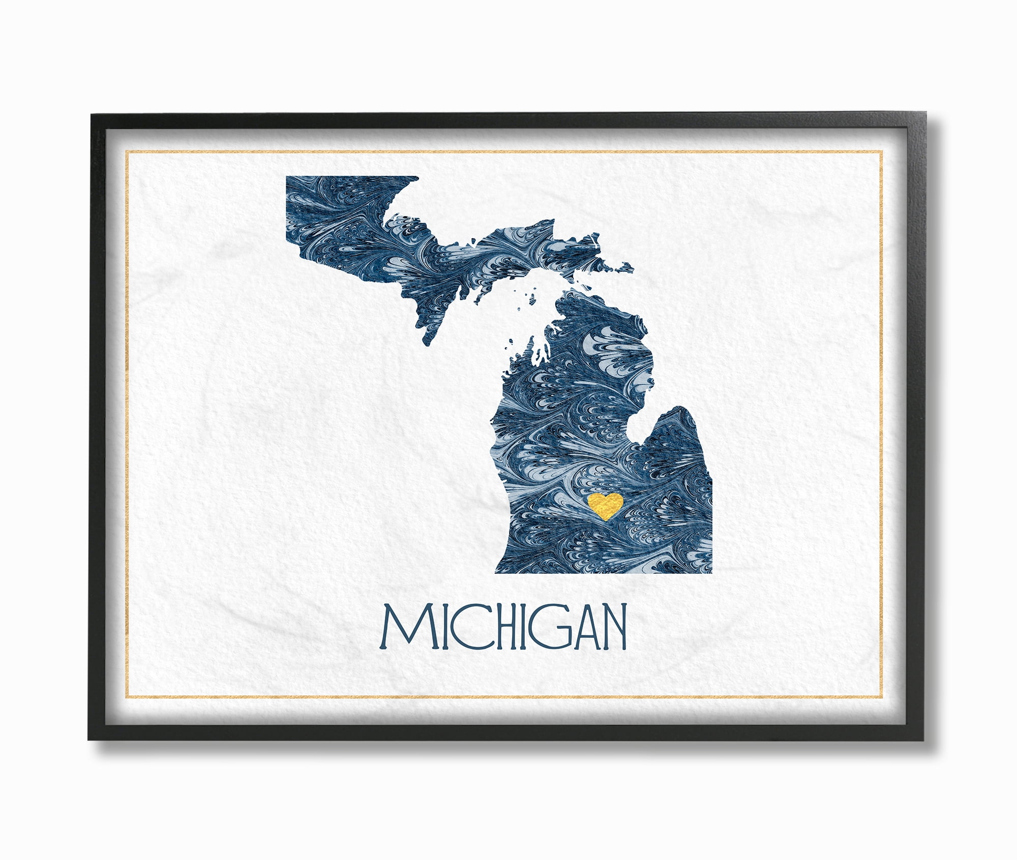 The Stupell Home Decor Michigan Minimal Blue Marbled Paper Silhouette Framed Texturized Art