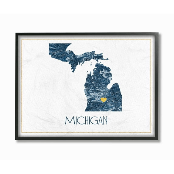 The Stupell Home Decor Michigan Minimal Blue Marbled Paper Silhouette Framed Texturized Art