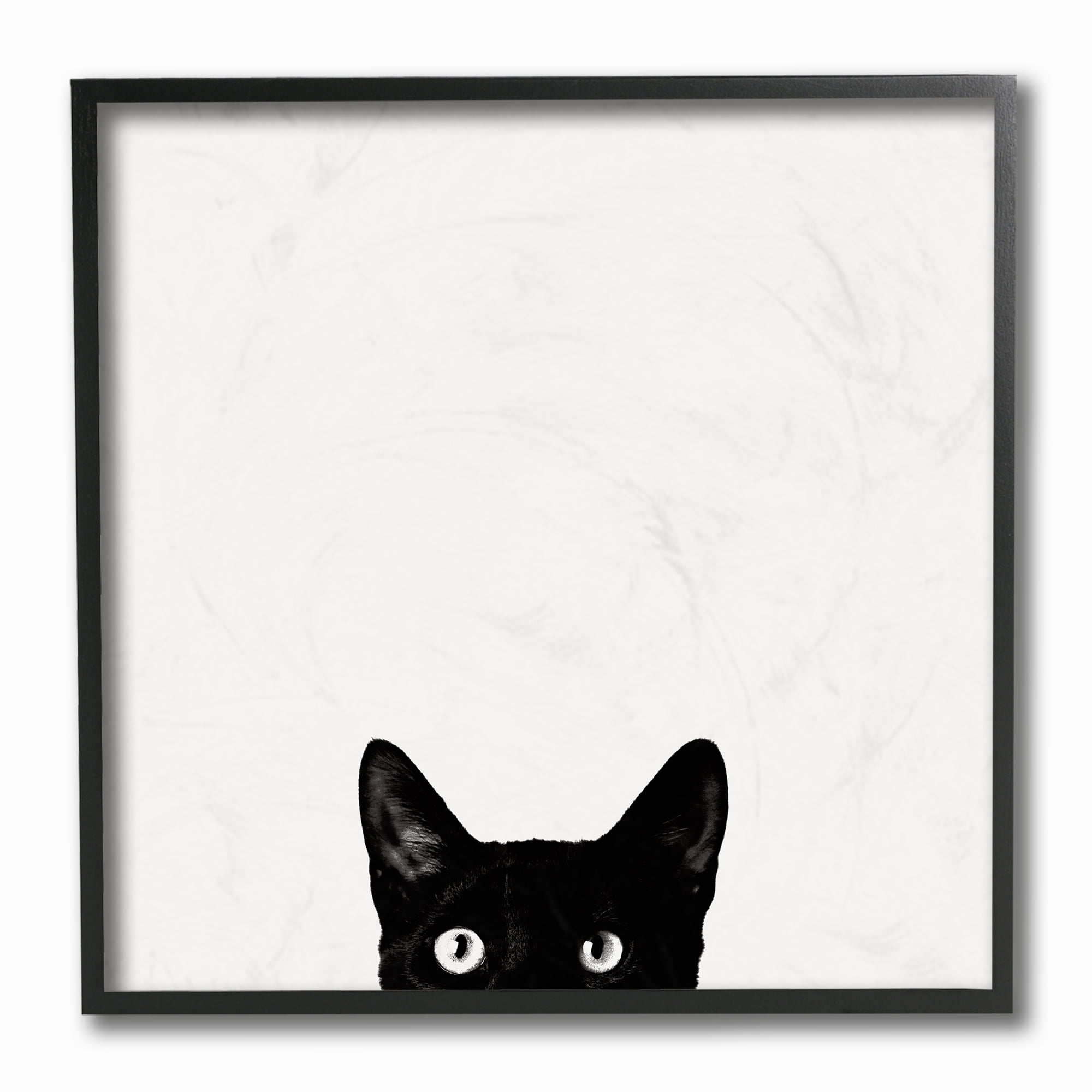 Minimalist Black Cat Peeking Abstract Canvas Wall Art, 12x12