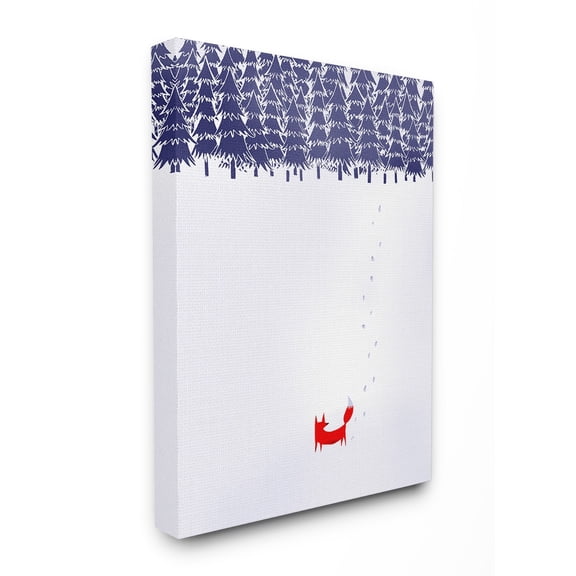 The Stupell Home Decor Minimal Red Fox in the Snow Blue Pine Forest Illustration Canvas Wall Art