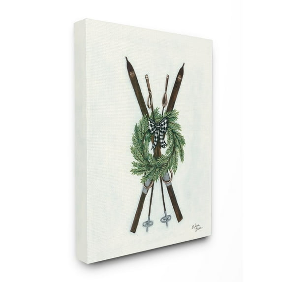The Stupell Home Decor Minimal Rustic Skis Illustration with Gingham Wreath
