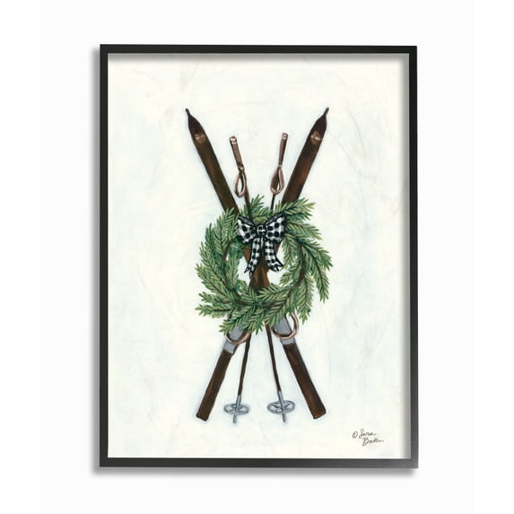 The Stupell Home Decor Minimal Rustic Skis Illustration with Gingham Wreath