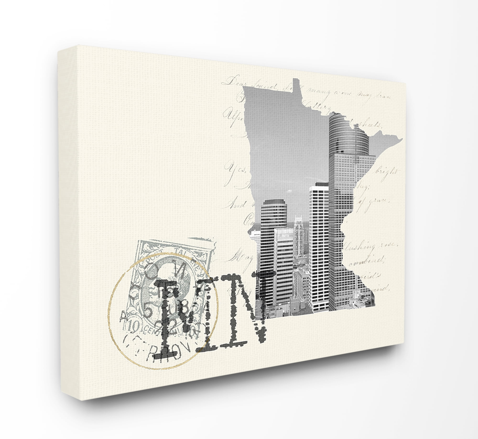 The Stupell Home Decor Minnesota Black and White Photograph on Cream Paper Postcard Canvas Wall Art