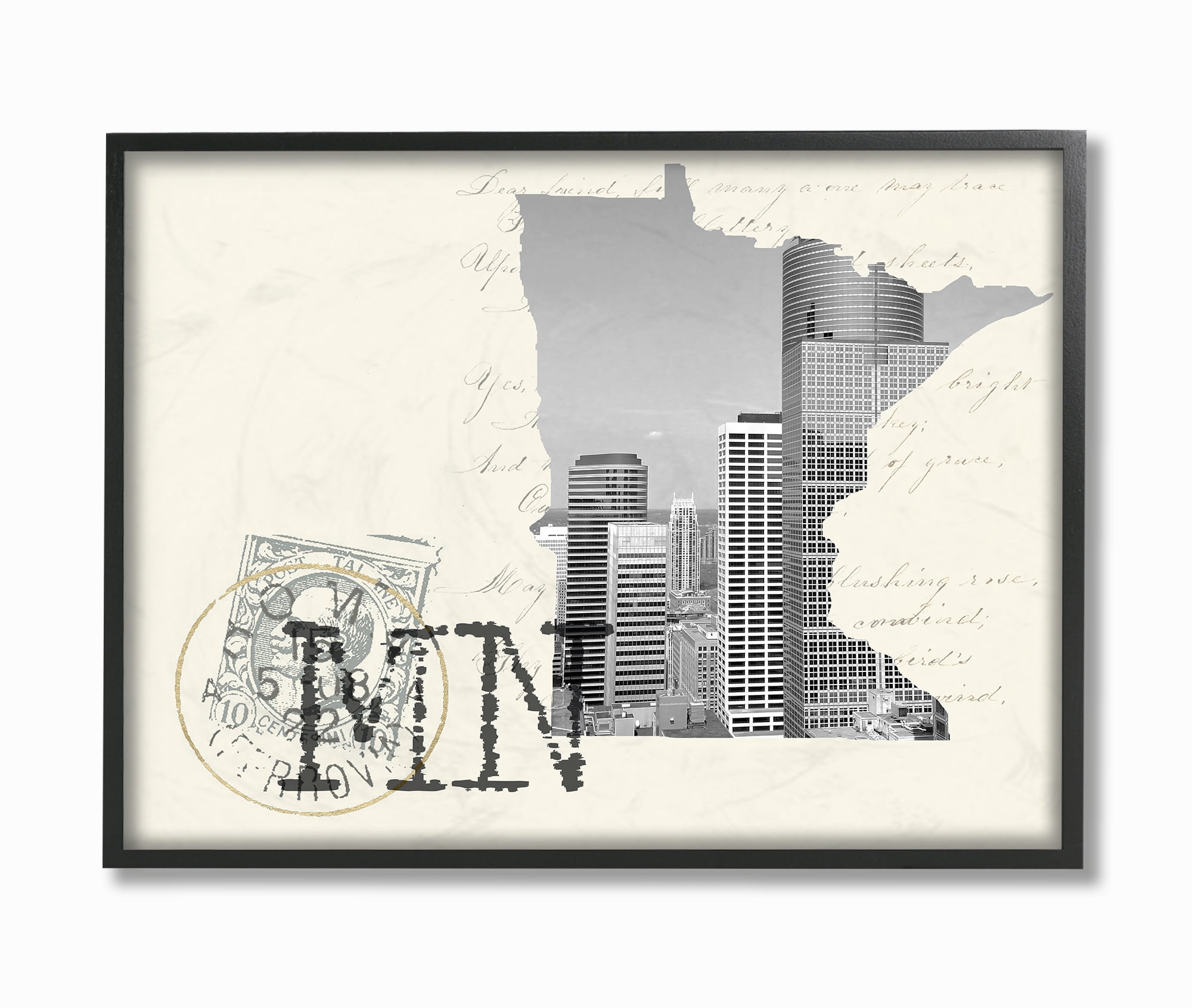 The Stupell Home Decor Minnesota Black and White Photograph on Cream Paper Postcard Framed Texturized Art