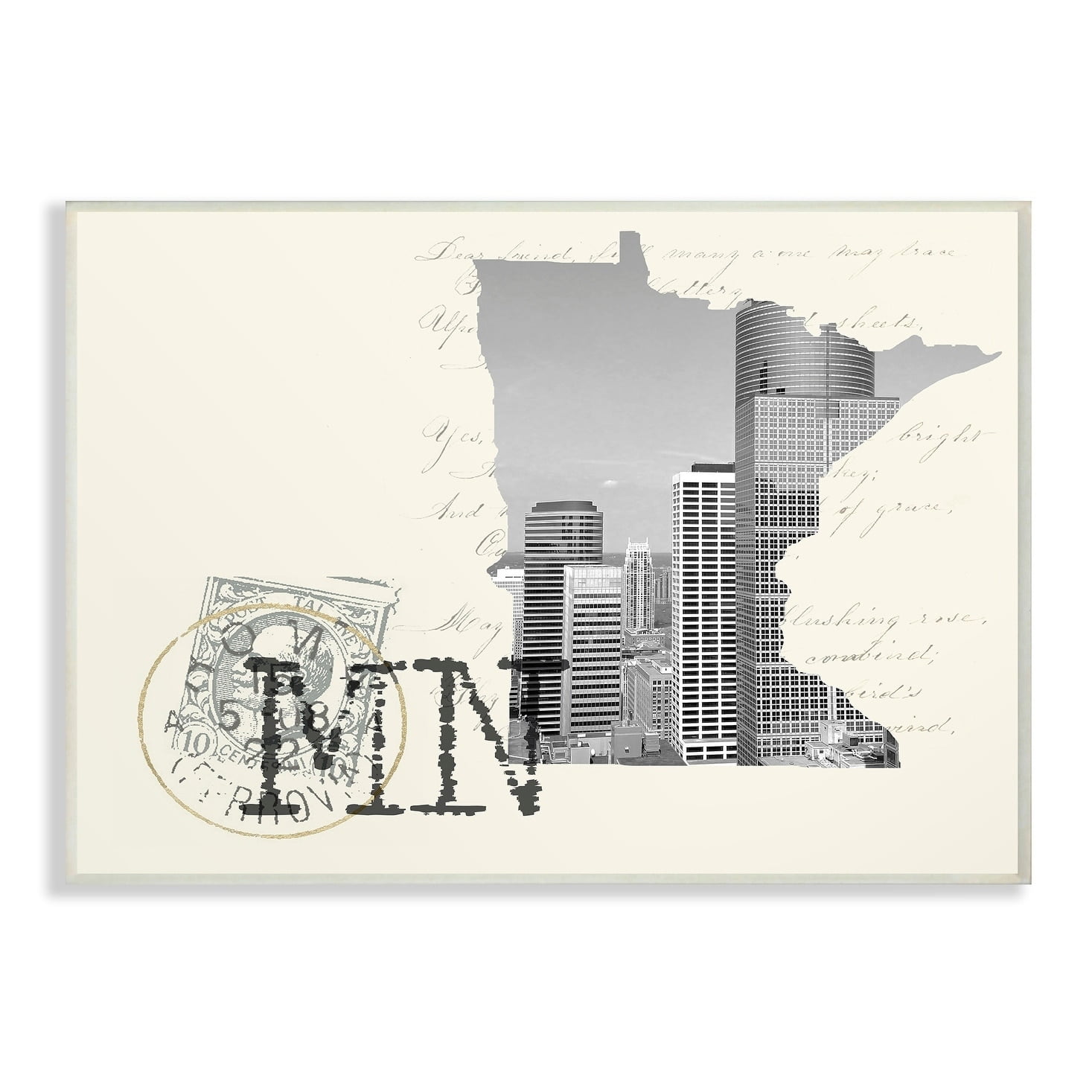 The Stupell Home Decor Minnesota Black and White Photograph on Cream Paper Postcard Wall Plaque Art