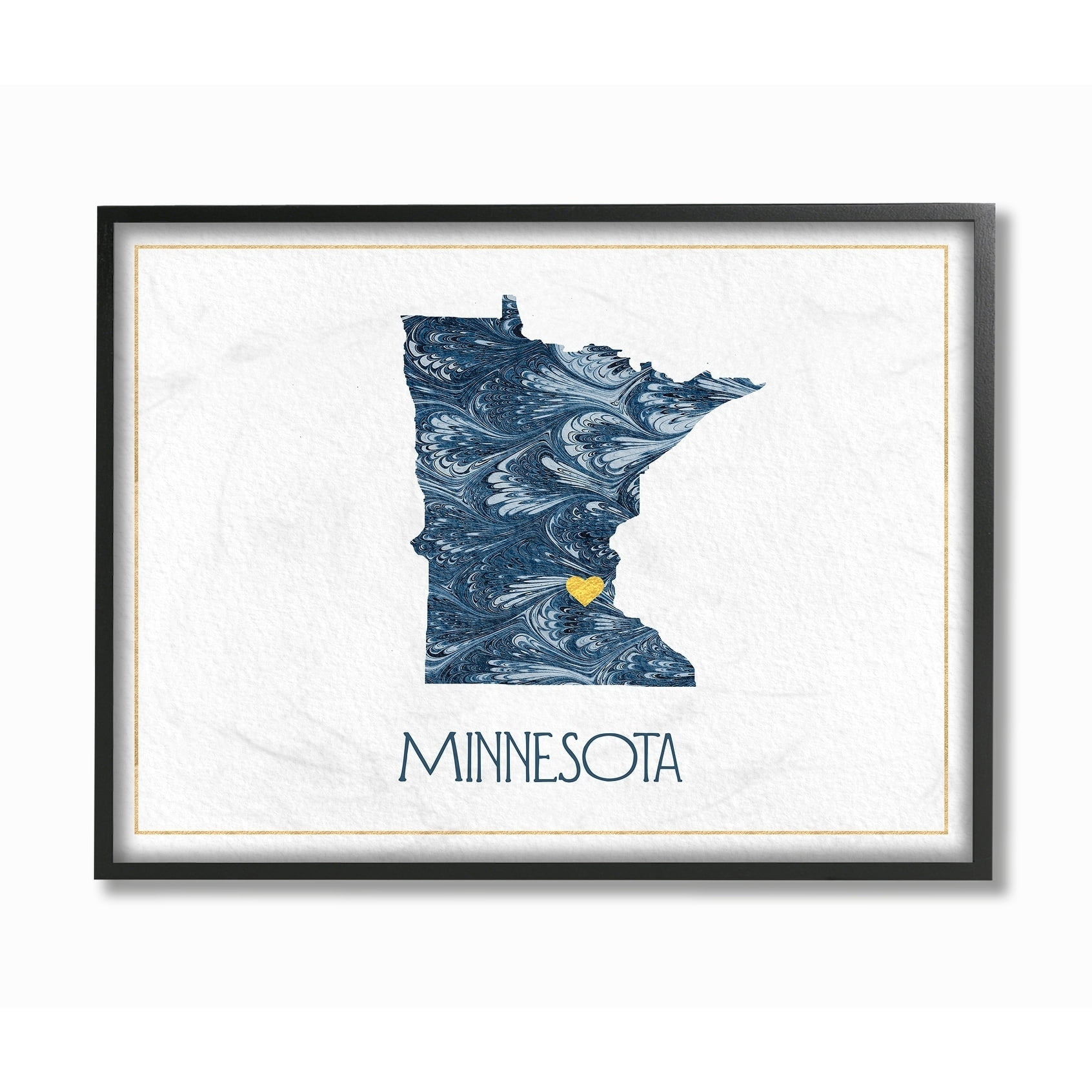 The Stupell Home Decor Minnesota Minimal Blue Marbled Paper Silhouette Framed Art, 11 x 14, Design By Artist Daphne Polselli 24 x 30