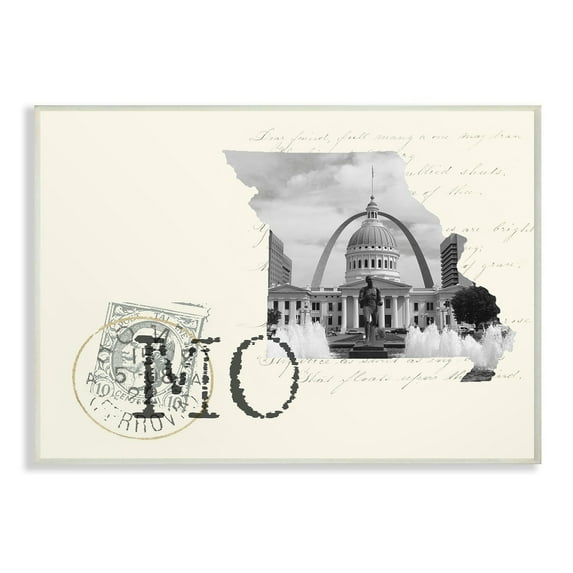 The Stupell Home Decor Missouri Black and White Photograph on Cream Paper Postcard Wall Plaque Art
