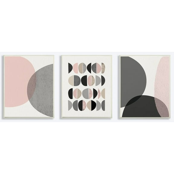 The Stupell Home Decor Mod Grey and Pink Overlapping Semi Circle Shapes Wall Plaque Art, 3pc, each 10 x 15