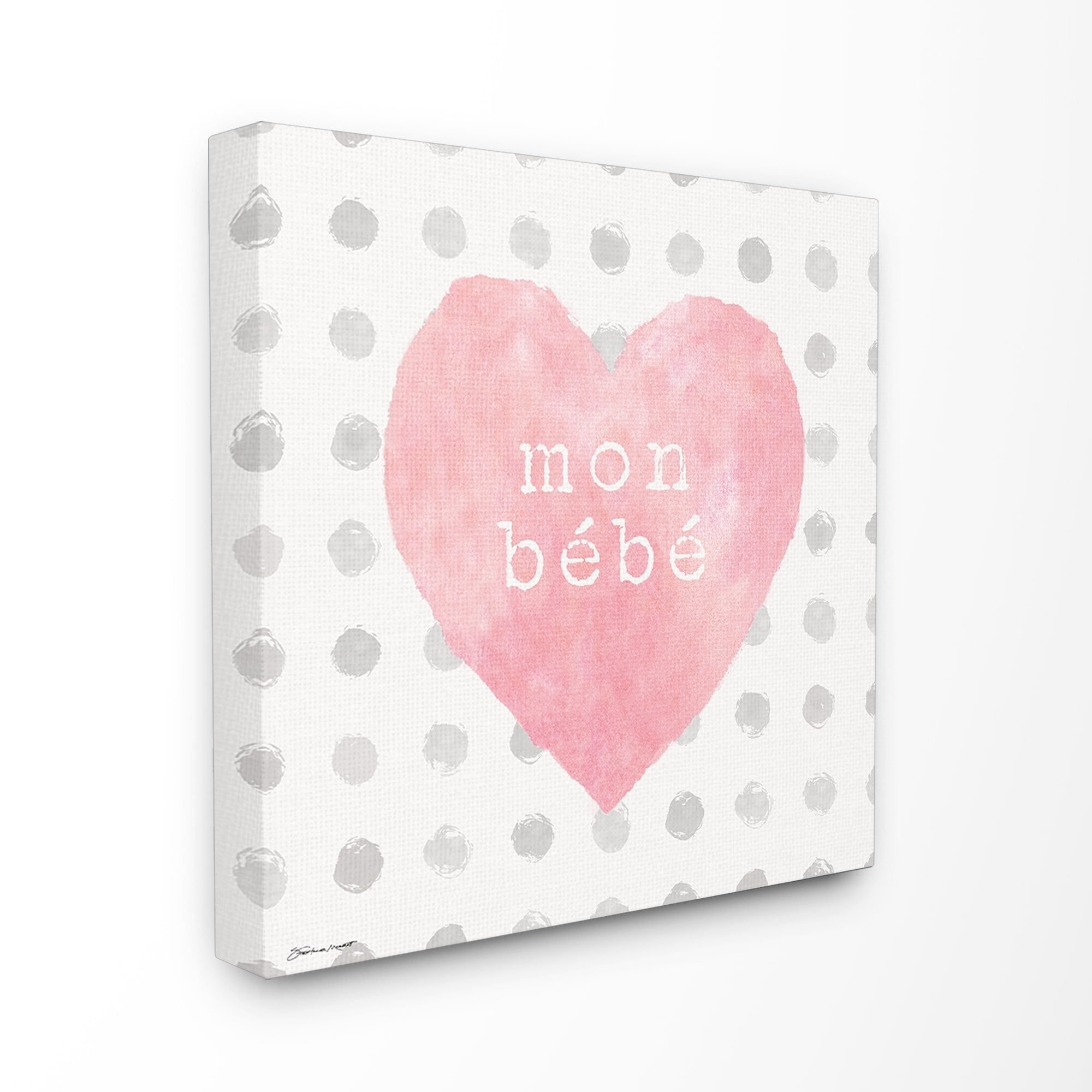 The Stupell Home Decor Mon Babe Pink Watercolor Heart on Polka Dots Canvas Wall Art