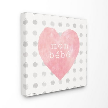 The Stupell Home Decor Mon Babe Pink Watercolor Heart on Polka Dots Canvas Wall Art