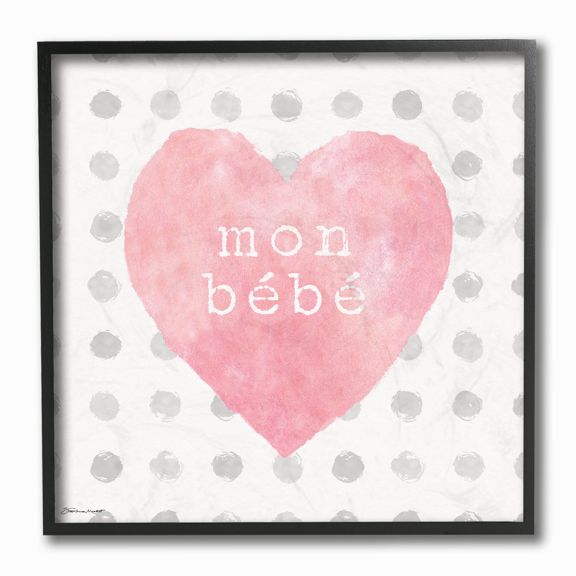 The Stupell Home Decor Mon Babe Pink Watercolor Heart on Polka Dots Framed Texturized Art