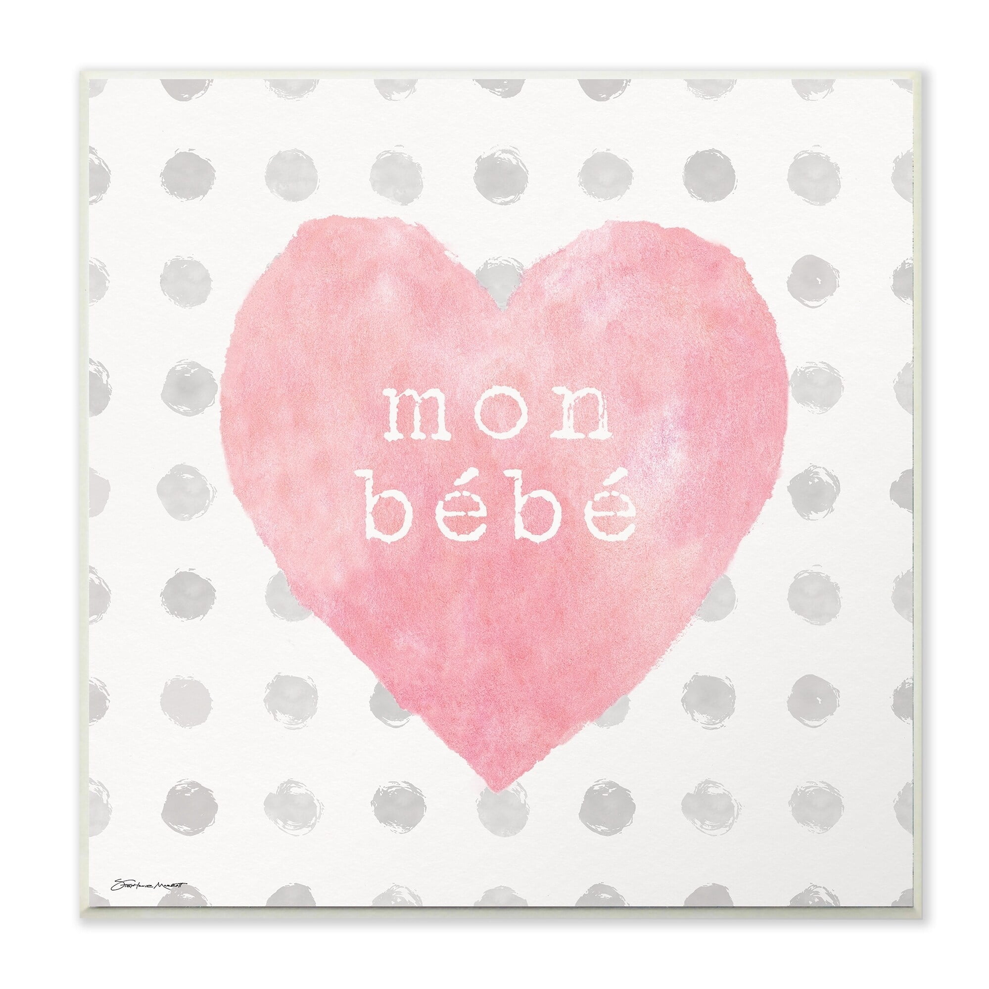 The Stupell Home Decor Mon Babe Pink Watercolor Heart on Polka Dots Wall Plaque Art