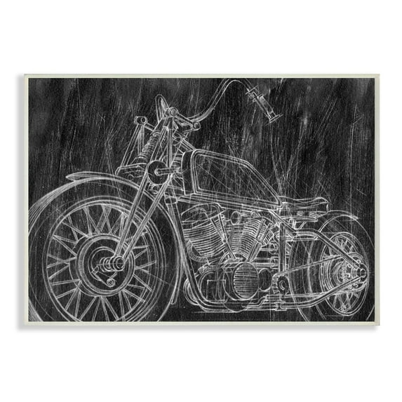 The Stupell Home Decor Monotone Black and White Motorcycle Sketch Wall Plaque Art