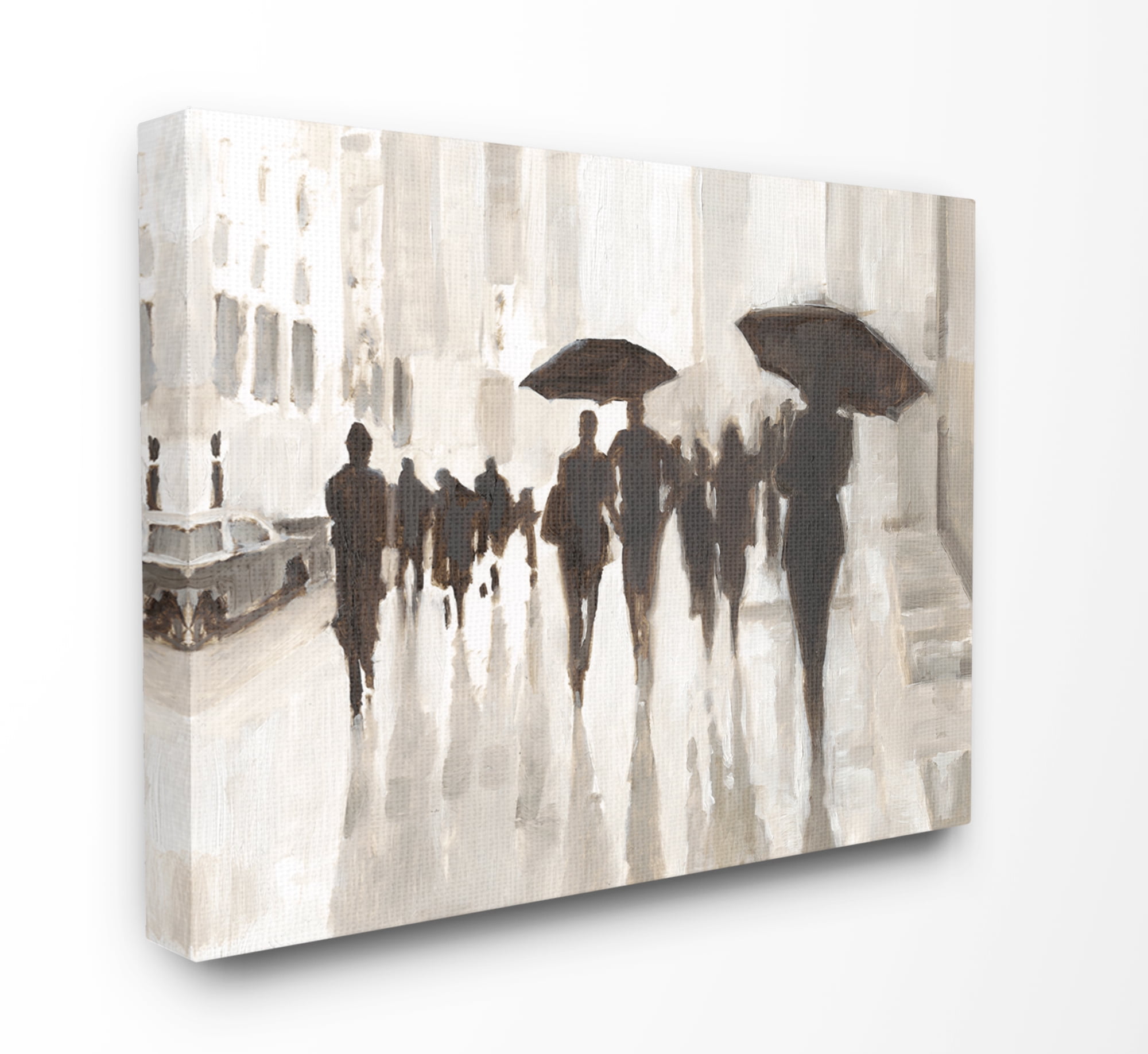 The Stupell Home Decor Monotone Black and White Raining City Crowd Canvas Wall Art