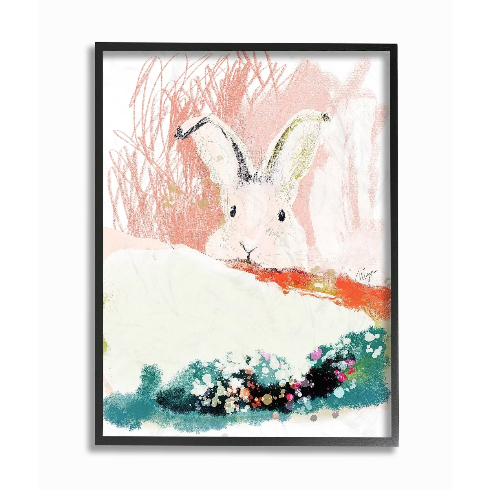 The Stupell Home Decor Multimedia Soft Pastel Peach Bunny Collage Framed Texturized Art