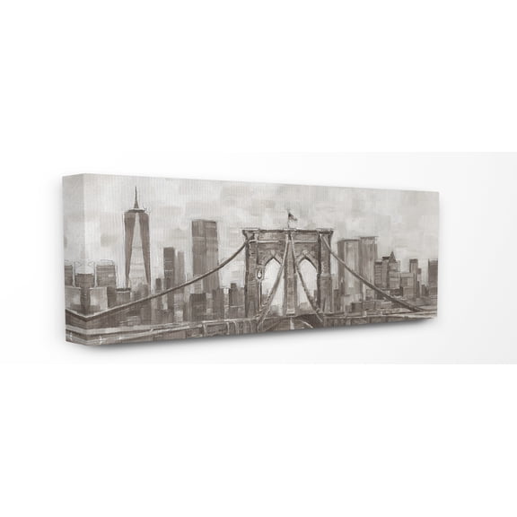 The Stupell Home Decor Neutral Grey Tan Panoramic View of New York City Canvas Wall Art, 10 x 24