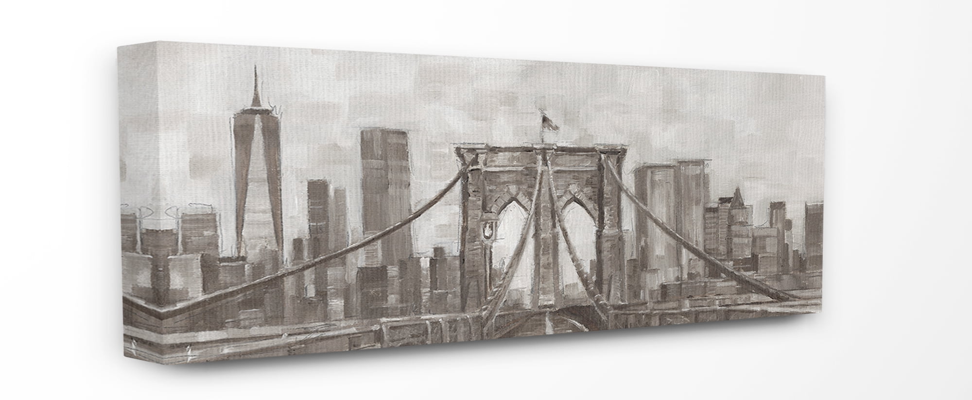 The Stupell Home Decor Neutral Grey Tan Panoramic View of New York City Canvas Wall Art, 13 x 30