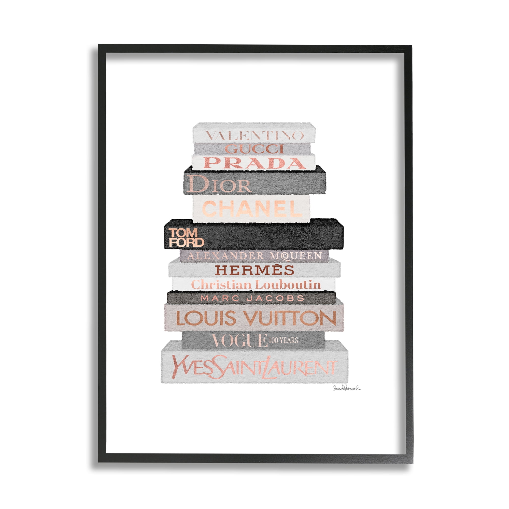 The Stupell Home Decor Neutral Grey and Rose Gold Fashion Bookstack Framed Texturized Art