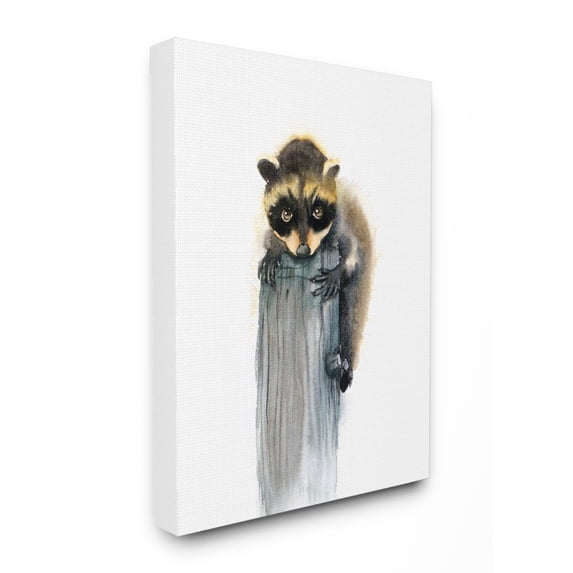 The Stupell Home Decor Neutral Watercolor Baby Raccoon on a Post