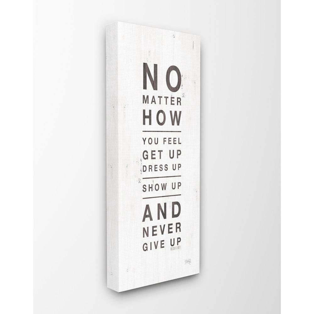 The Stupell Home Decor Never Give Up Inspirational Typography Rustic White Wood Look Sign