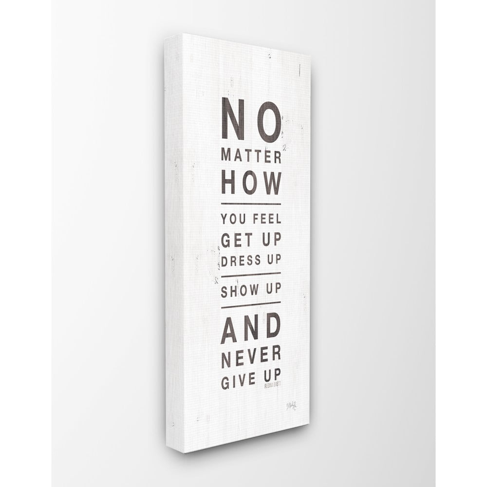 The Stupell Home Decor Never Give Up Inspirational Typography Rustic White Wood Look Sign