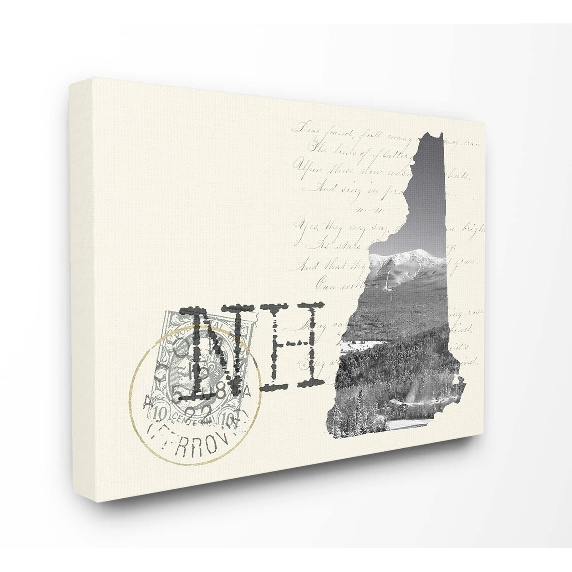 The Stupell Home Decor New Hampshire Black and White Photograph on Cream Paper Postcard Canvas Wall Art