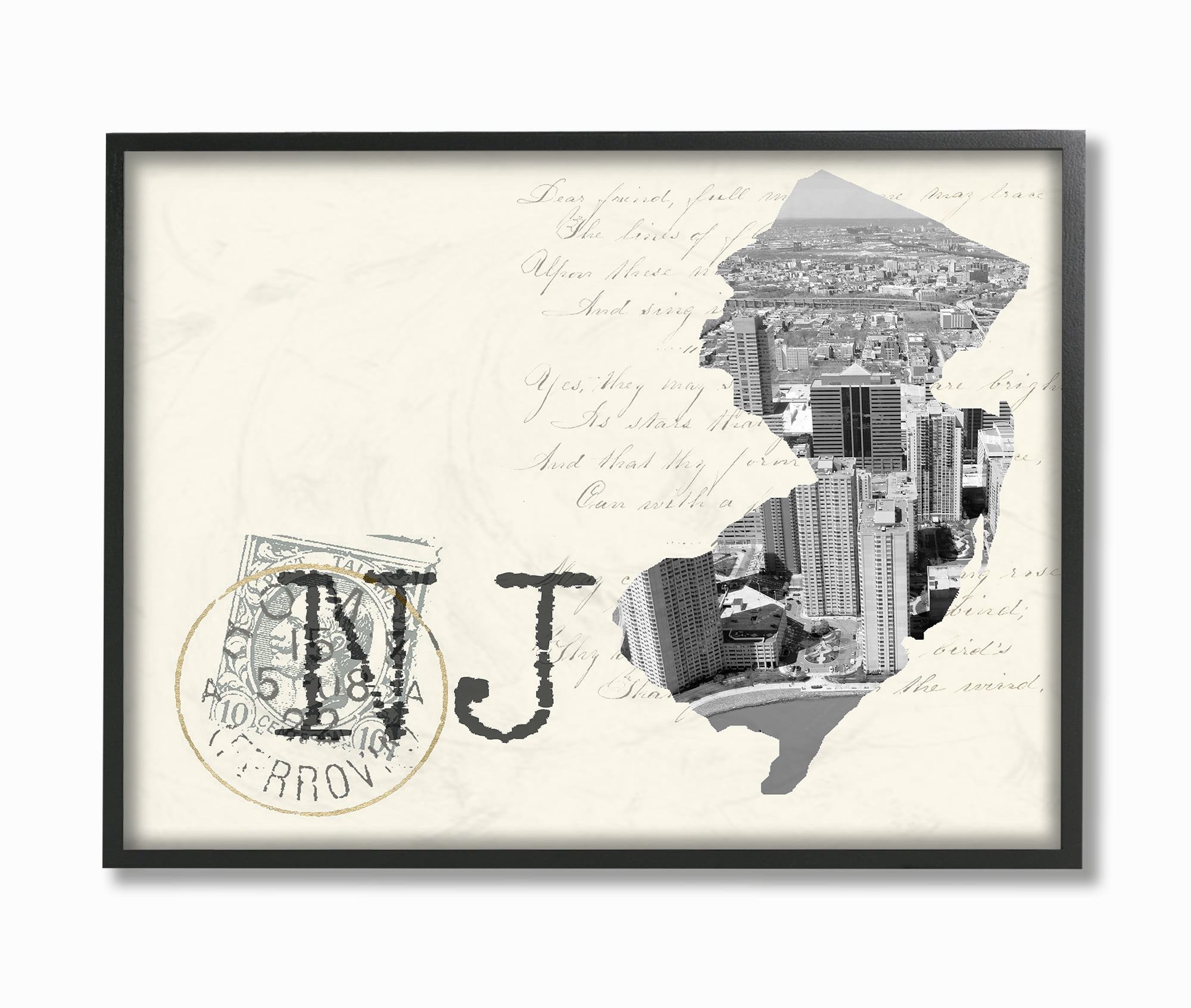 The Stupell Home Decor New Jersey Black and White Photograph on Cream Paper Postcard Framed Texturized Art