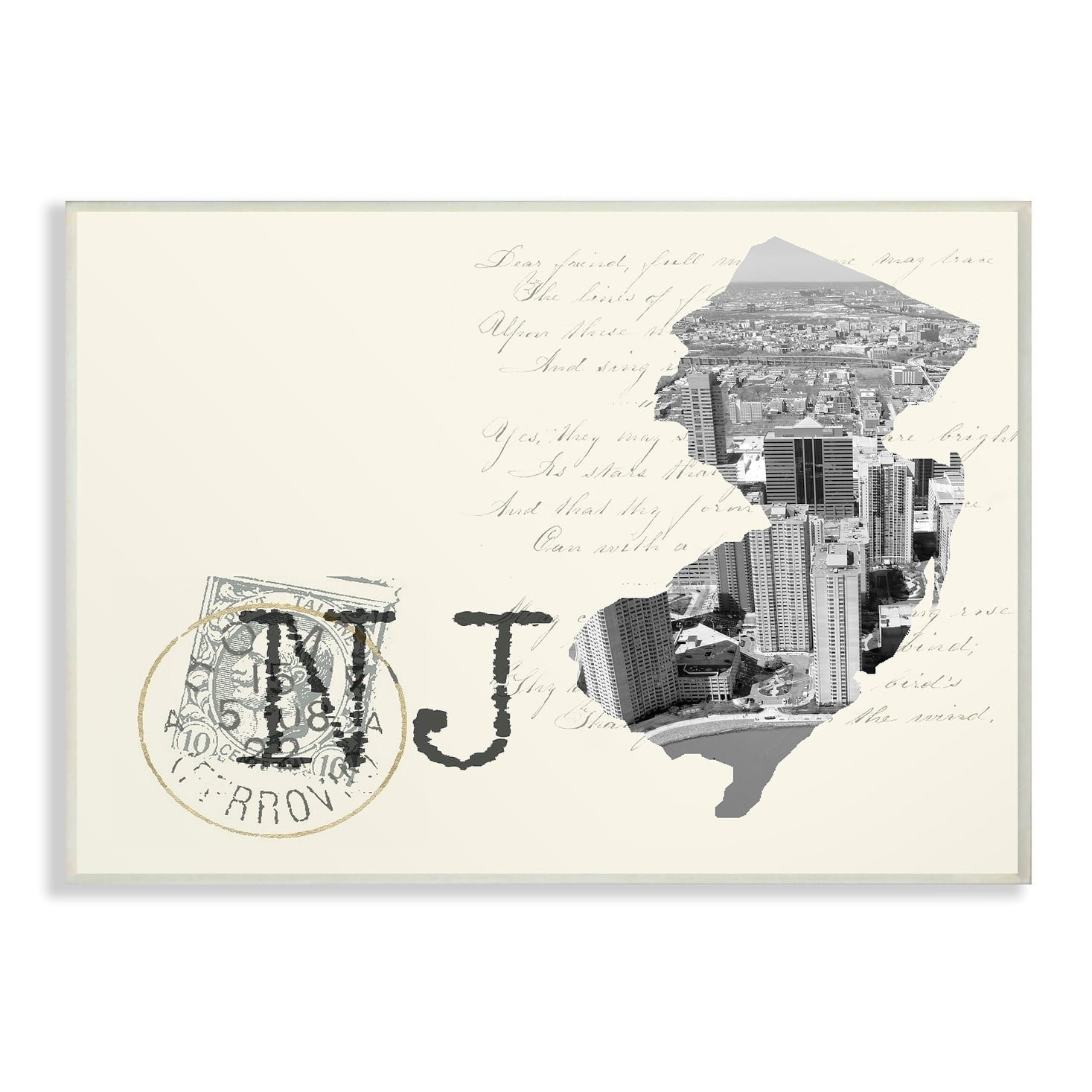 The Stupell Home Decor New Jersey Black and White Photograph on Cream Paper Postcard Wall Plaque Art