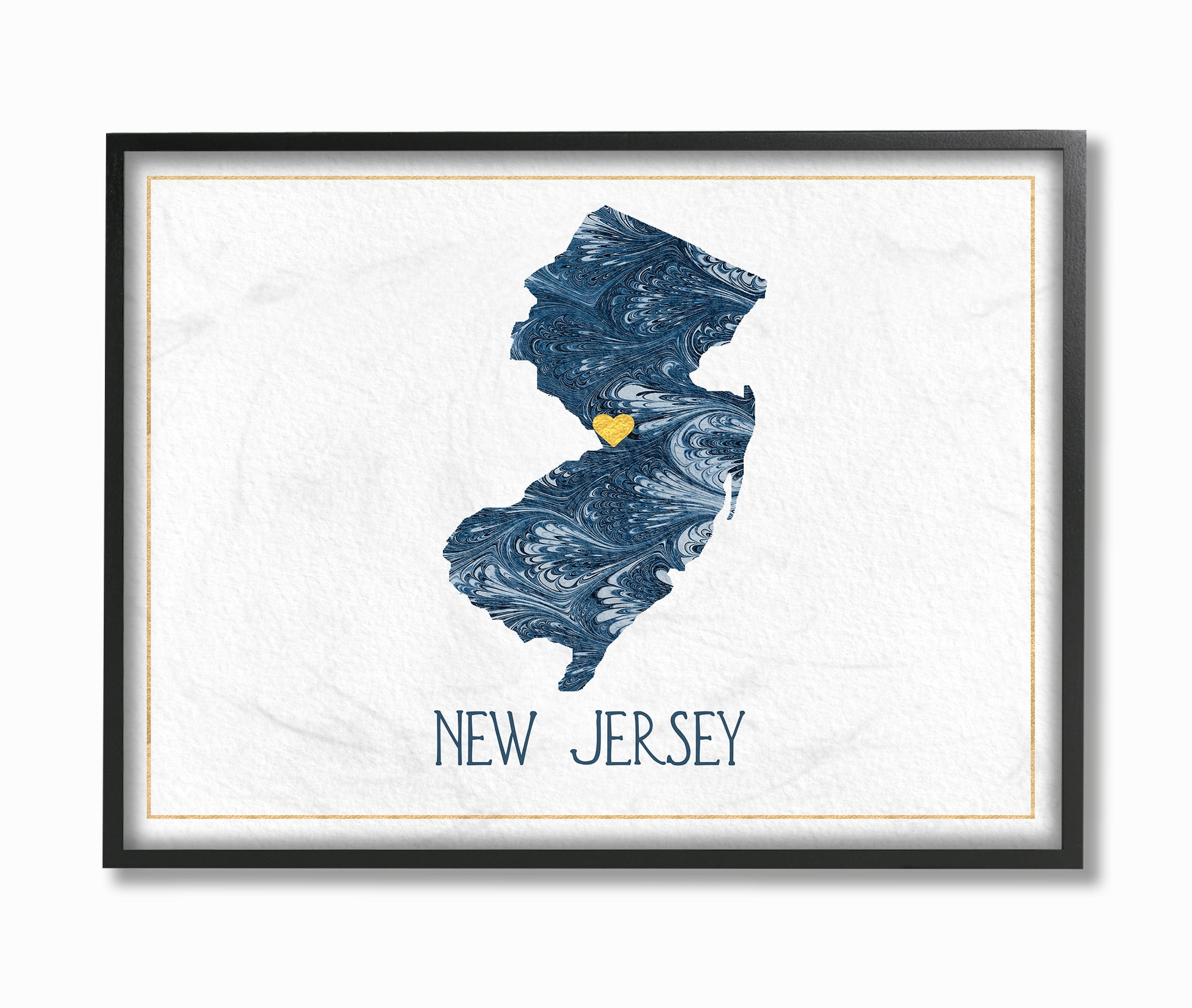 The Stupell Home Decor New Jersey Minimal Blue Marbled Paper Silhouette Framed Texturized Art