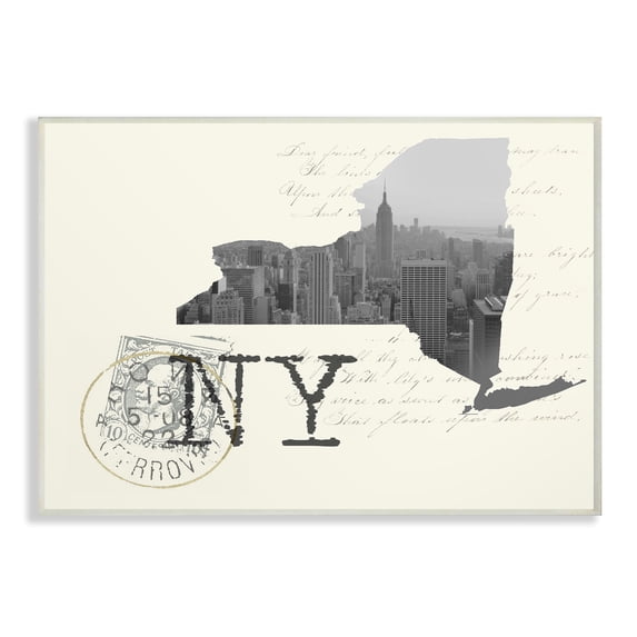The Stupell Home Decor New York Black and White Photograph on Cream Paper Postcard Wall Plaque Art