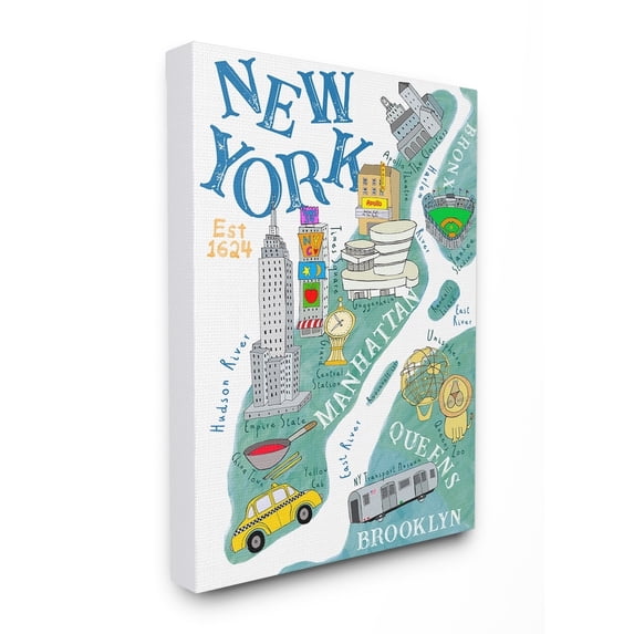 The Stupell Home Decor New York Landmarks and Taxis Illustrated Map Canvas Wall Art
