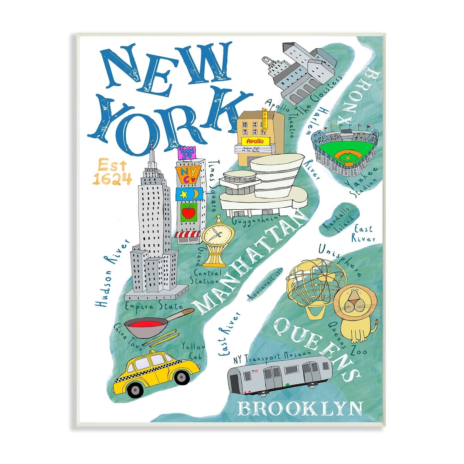 The Stupell Home Decor New York Landmarks and Taxis Illustrated Map Wall Plaque Art
