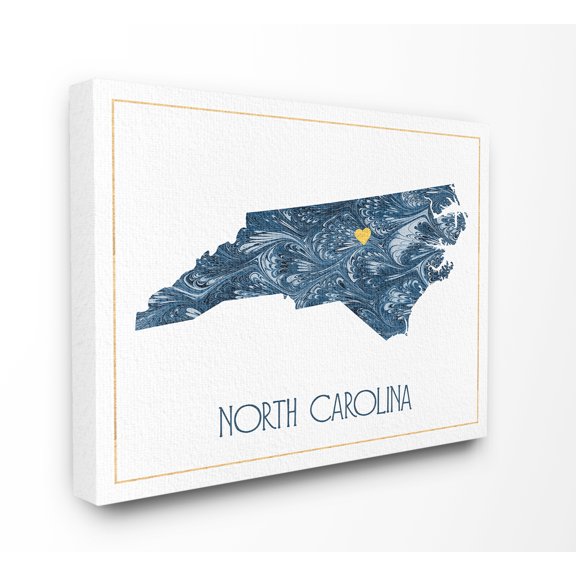 The Stupell Home Decor North Carolina Minimal Blue Marbled Paper Silhouette Canvas Wall Art