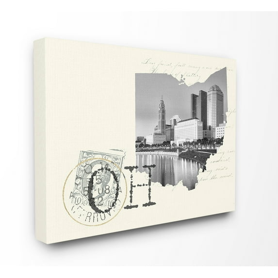 The Stupell Home Decor Ohio Black and White Photograph on Cream Paper Postcard Canvas Wall Art