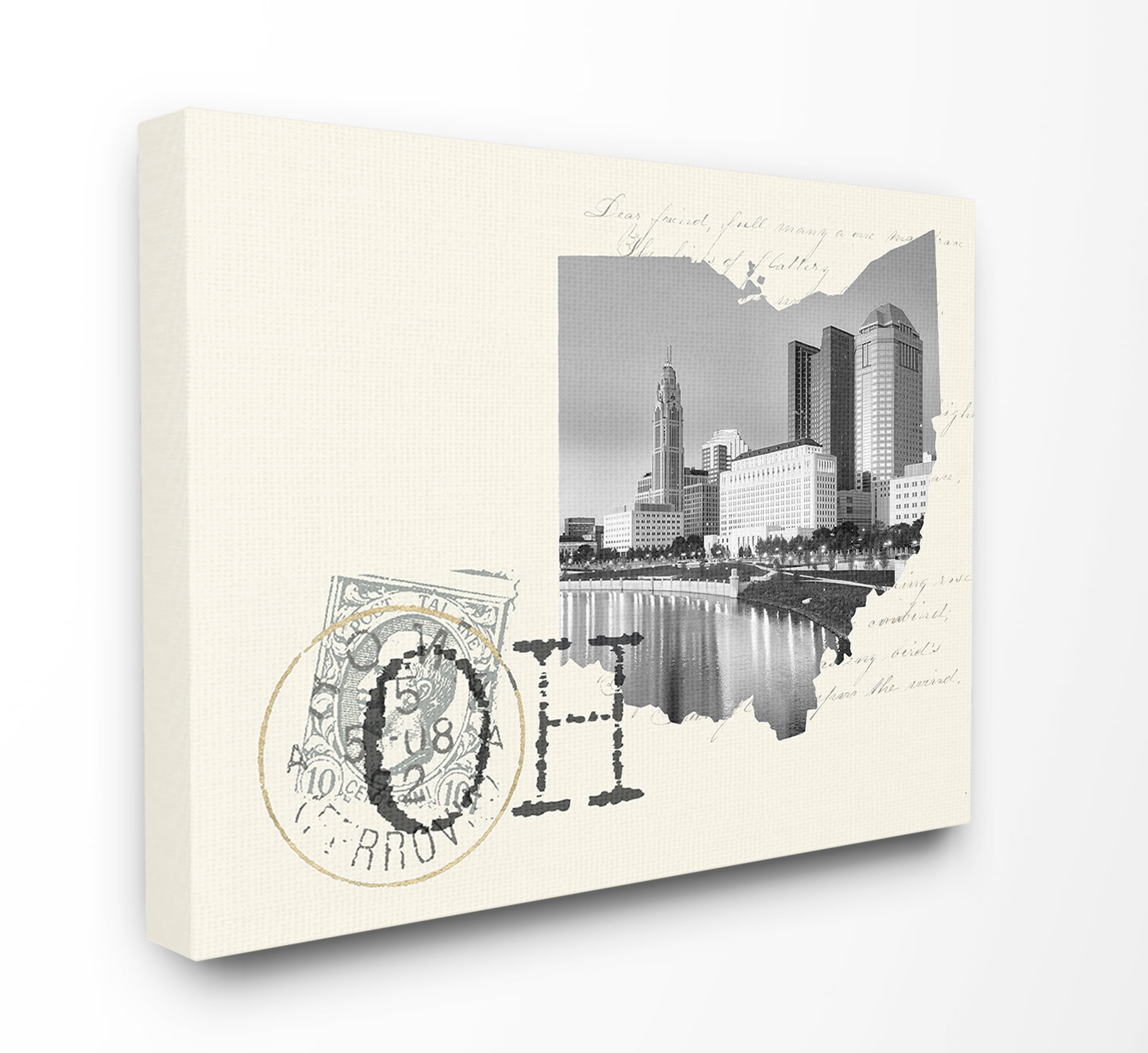The Stupell Home Decor Ohio Black and White Photograph on Cream Paper Postcard Canvas Wall Art