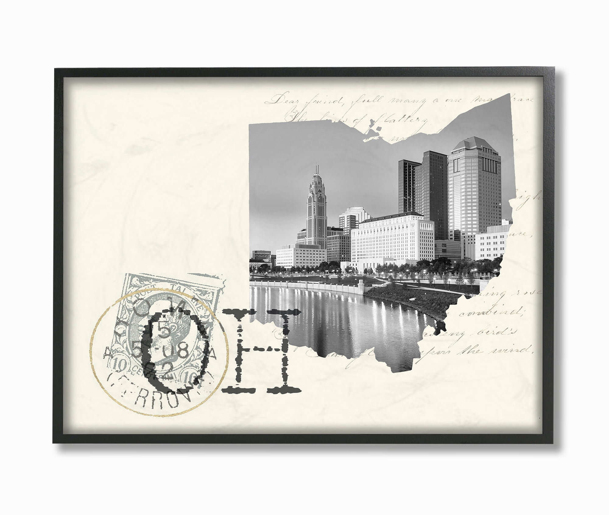 The Stupell Home Decor Ohio Black and White Photograph on Cream Paper Postcard Framed Texturized Art